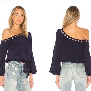Lovers + Friends Navy Alysa Off-Shoulder Blouse